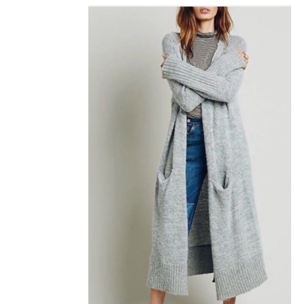 Free People Duster Cardigan Womens S Gray Excellent Chunky Knit Maxi Sweater